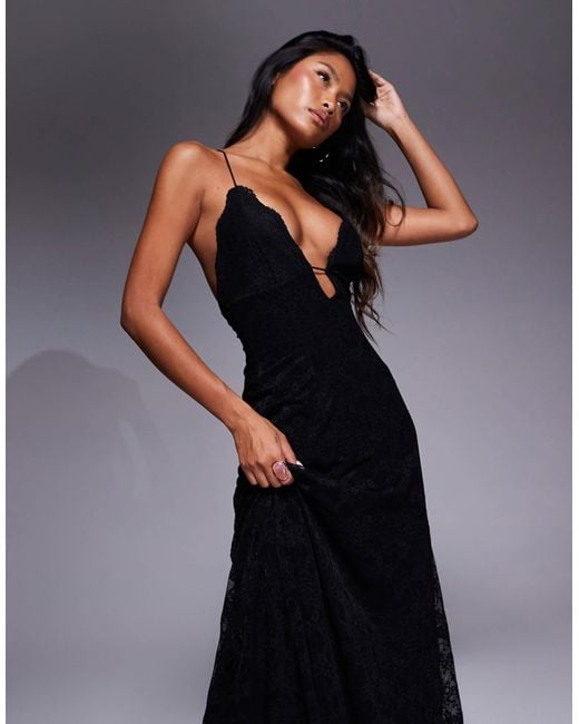 chinese dress ladies Ludovica Black Lace Bardot Maxi Dress main image 1