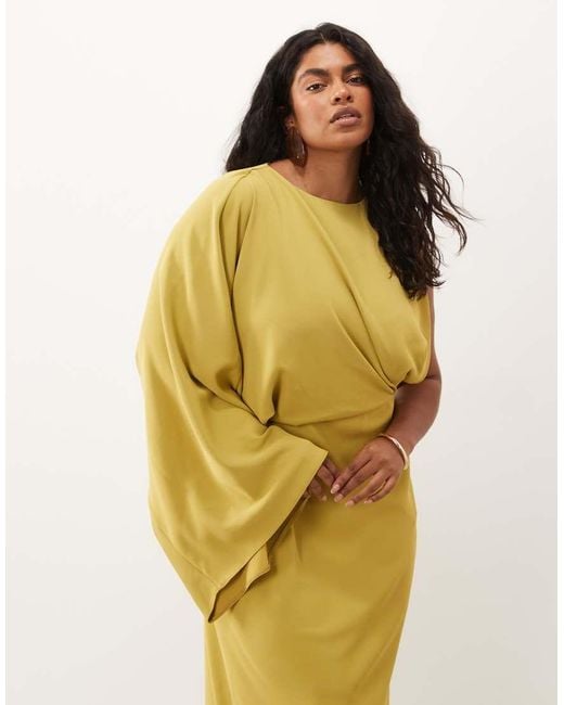 ASOS Yellow Asos Design Curve One Shoulder Drape Back Column Maxi Dress
