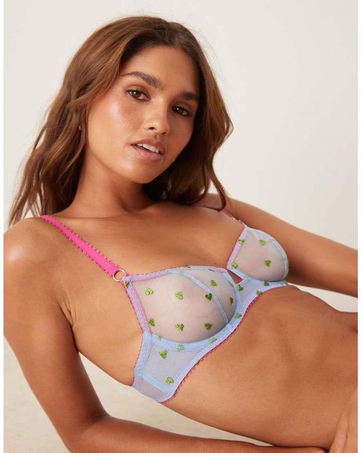 Dora Larsen Brown Betty Tulle Heart Embroidered Underwired Bra