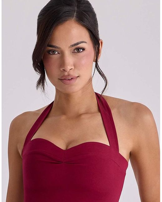 House Of Cb Red Carolla Wine Soft Twill Halter Neck Midi Dress