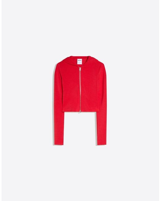 Bershka Red Zip-up Modal Blend Hoodie