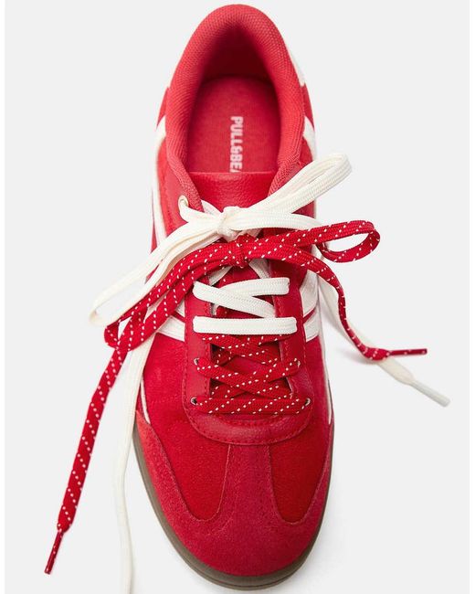 Pull&Bear Red Retro Lace-up Trainers