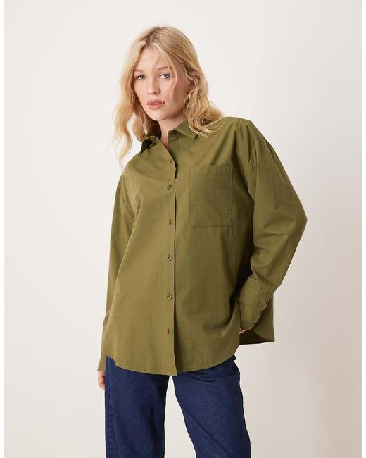 Camisa Verde Extragrande Con Puños Anchos De Popelina De ASOS de color Green