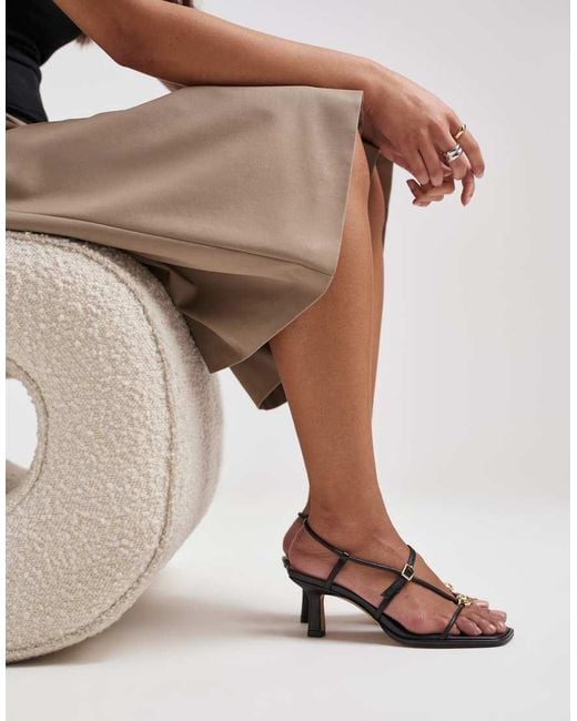 Dolce Vita Natural Mylee Strappy Mid Heel Sandals With Gold Hardware