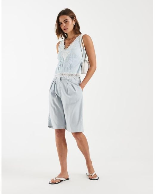 ASOS Blue Tailored Bermuda Short With Linen