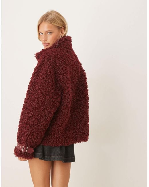 Amy Lynn Red Textu Faux Fur Aviator Coat