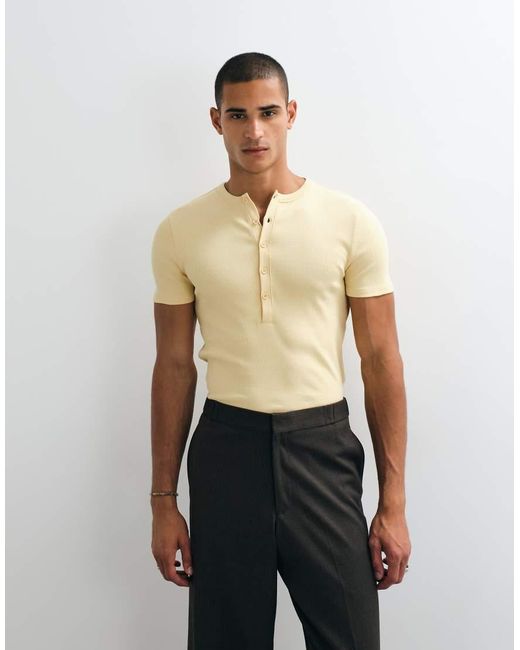ASOS Natural Muscle Fit T-Shirt With Henley for men