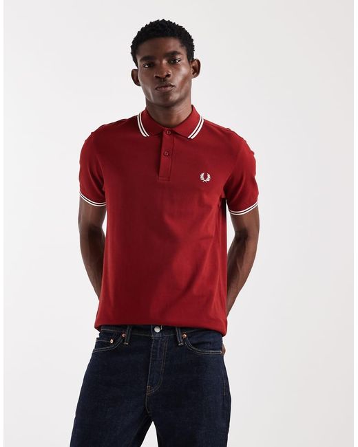 Fred Perry Red Twin Tipped Logo Polo Shirt for men