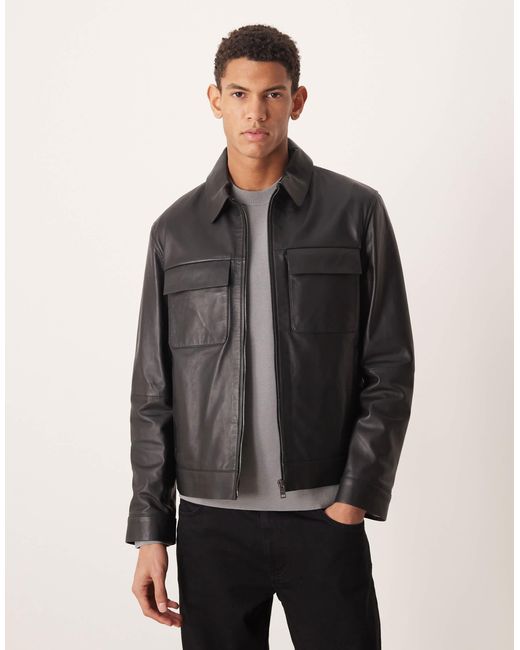 Mango – lederjacke in Gray für Herren