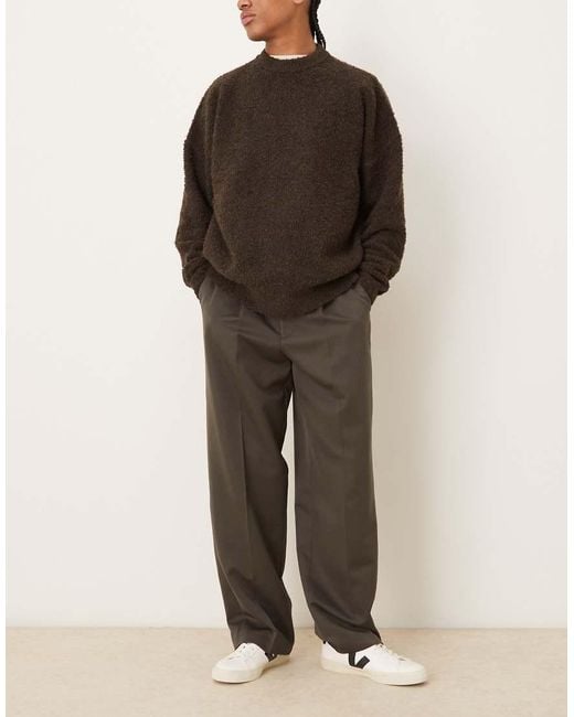 ASOS Brown Tailored Pleated Wide Leg Trousers for men