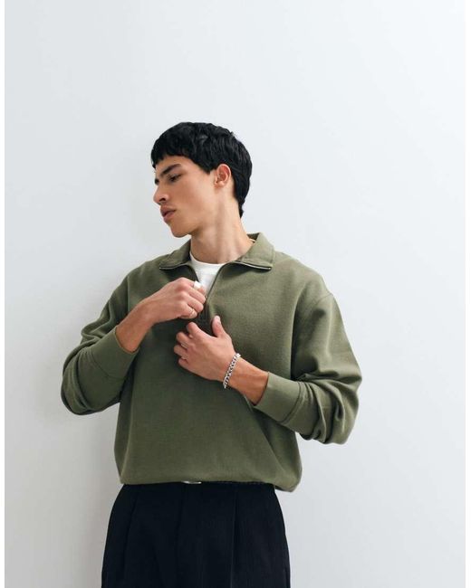 Tommy Hilfiger Green Waffle Relaxed Fit Quarter-zip Sweatshirt for men