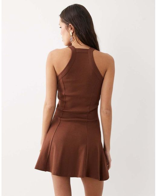 ASOS Brown Rib Seam Detail Halter Mini Dress
