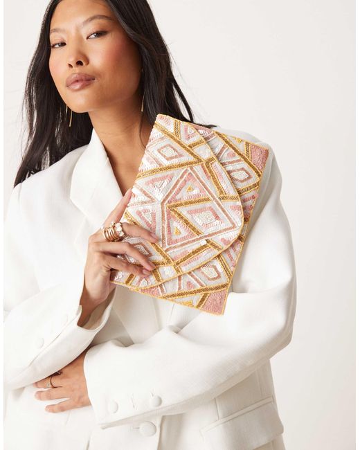 True Decadence Natural Patterned Sequin Envelope Clutch Bag