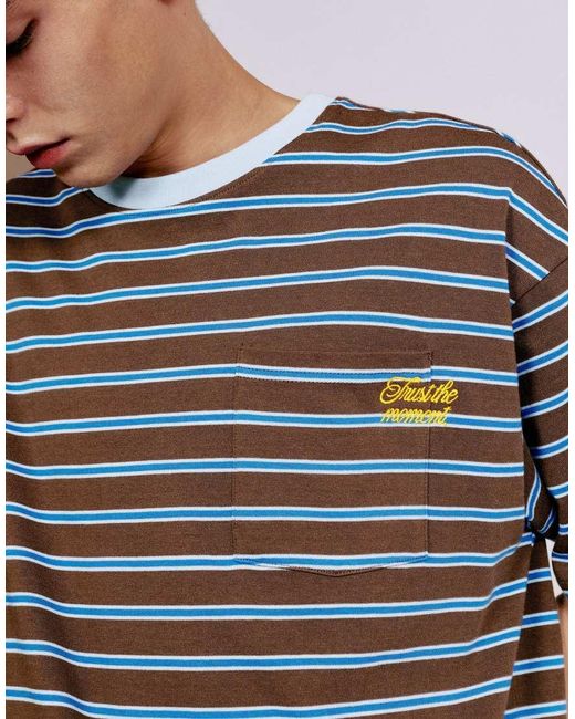 Pull&Bear Gray Striped T-Shirt With Text for men