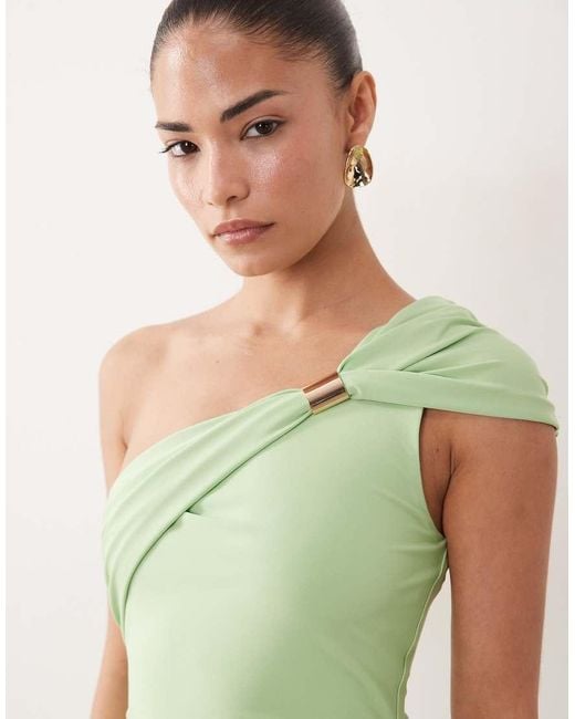 Forever New Green Slinky One Shoulder Hardware Detail Maxi Dress