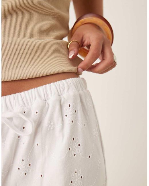 ASOS Natural Broderie Pyjama Style Trouser With Tie Waist