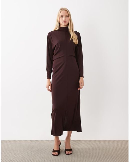 Mango Purple Knitted High Neck Midi Dress