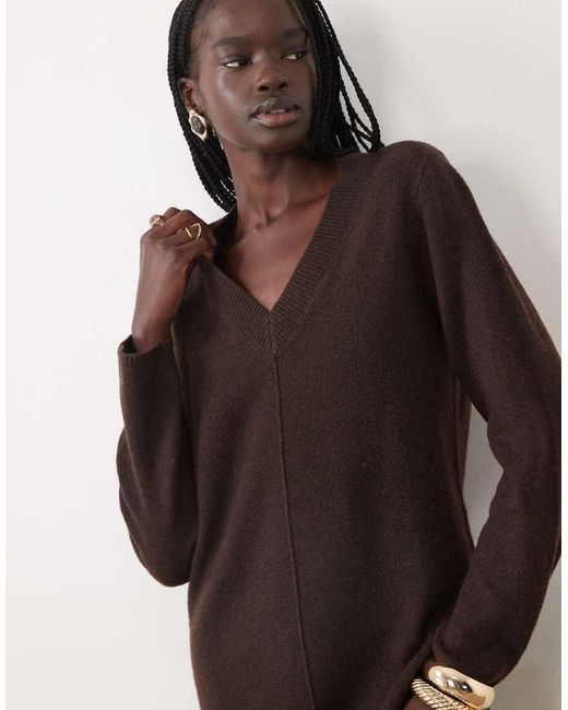 Vila Brown V-neck Knitted Maxi Dress