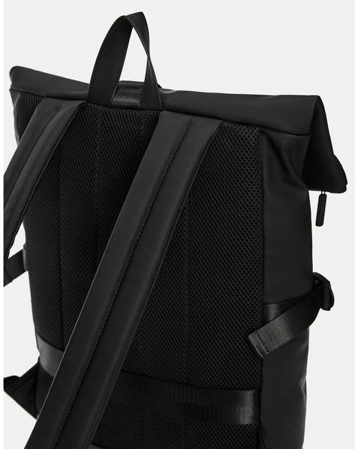 Pull&Bear Black Rubberized Backpack for men