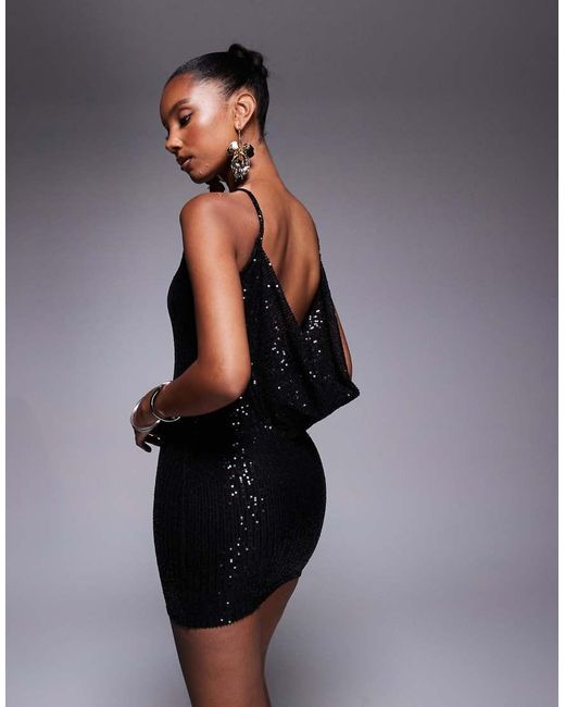 Public Desire Blue High Neck Cowl Back Sequin Mini Dress