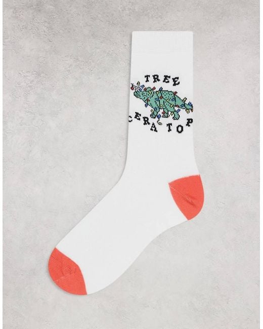 Calcetines Blancos Para Navidad Con Estampado Gráfico De Dinosaurio De ASOS de hombre de color White