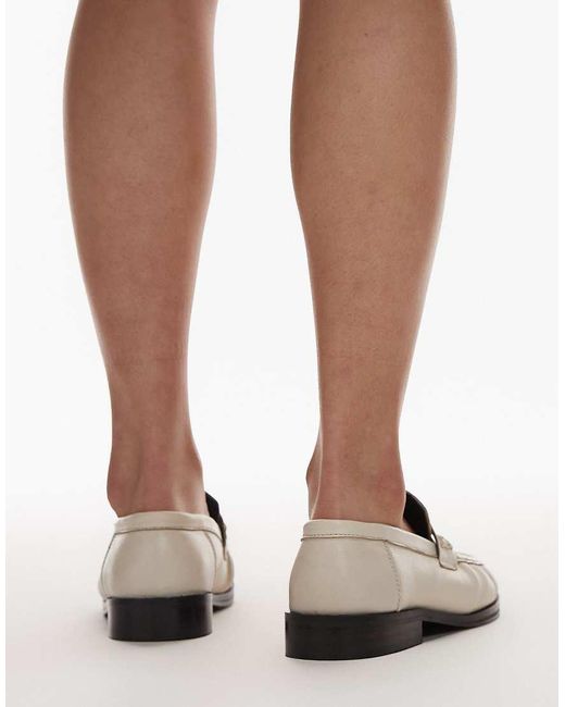 TOPSHOP Brown Carey Real Leather Loafers With Ruched Detail