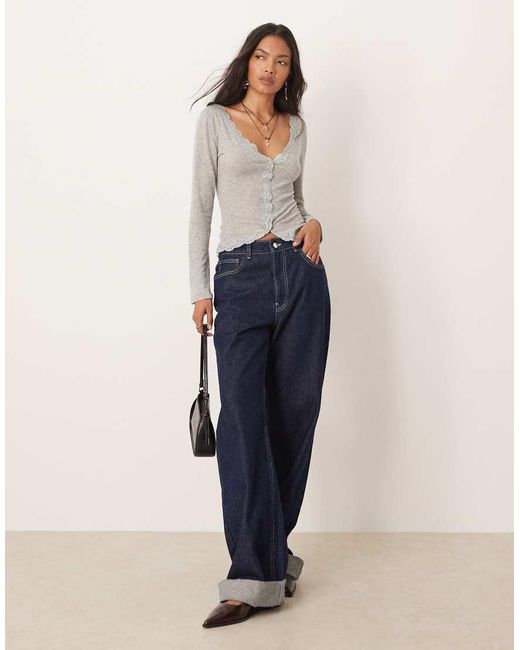 Free People Gray Big Love Lace Edge Cardigan