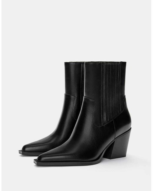 Pull&Bear Cowboy Enkellaarzen Met Hak in het Black