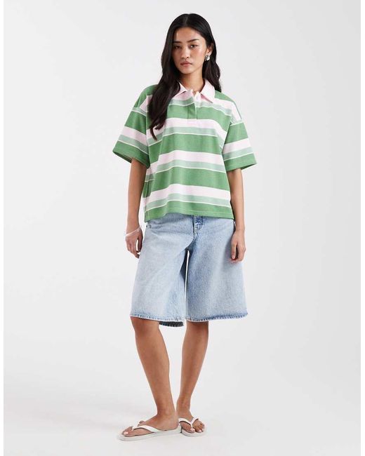 Pieces Green Short Sleeve Polo Sweatshirt