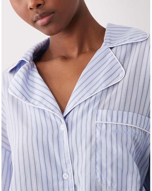 Noughts & Kisses Blue Button Up Wide Sleeve Shirt And Shorts Playsuit