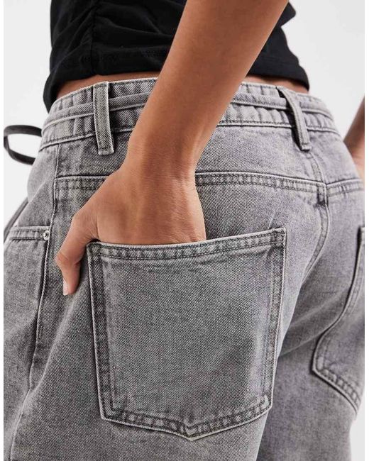 Vero Moda Gray Wien Mid Rise Belted Denim Shorts