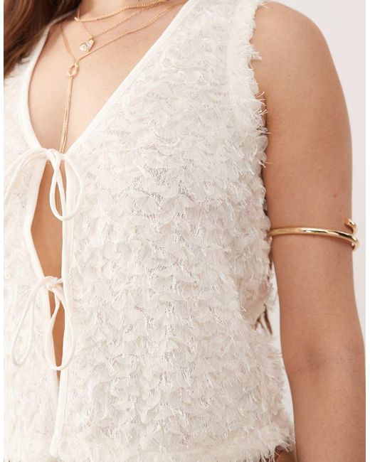 Miss Selfridge Natural Festival Ruffle Tie Front Waistcoat