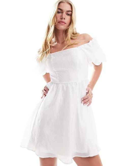 Pieces White Oversized Sleeve Babydoll Mini Dress