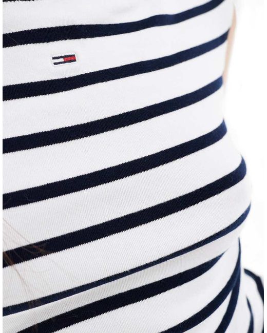 Top Blanco A Rayas Azul Marino Con Cuello Barco De Tommy Hilfiger de color Blue
