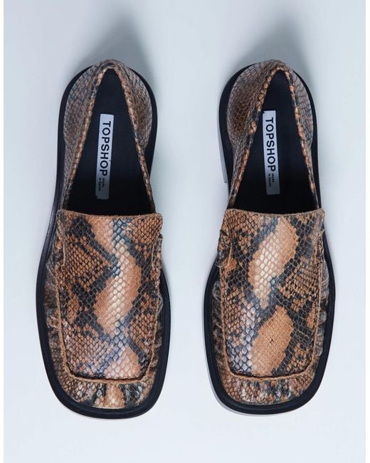 TOPSHOP Blue – premium – clover – loafer aus echtleder mit raffung und schlangenmuster