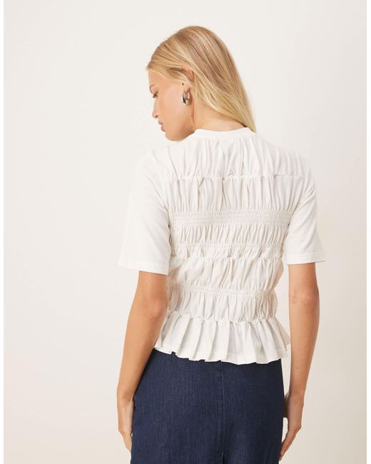 Y.A.S White Premium Ruched Peplum Hem Top