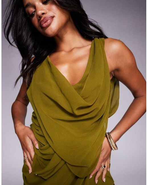 ASOS Green Extreme Drape Open Back Mini Dress