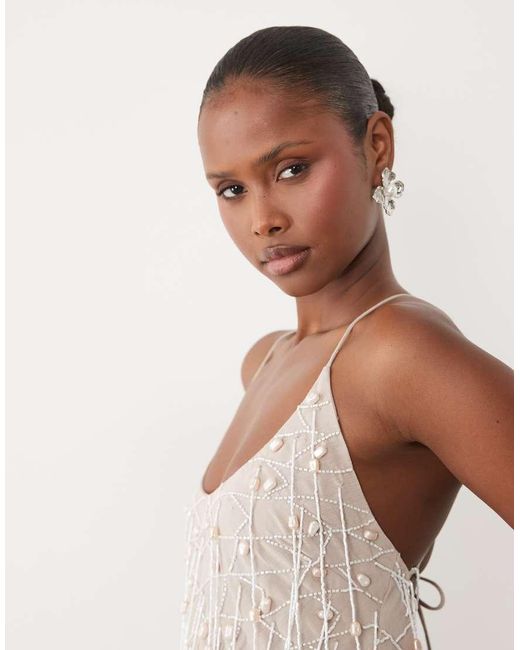 ASOS Natural Pearl Fringe Tassel Maxi Dress