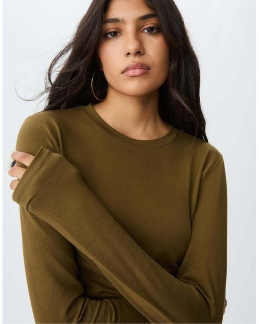 Stradivarius Green Basic Round Neck T-shirt