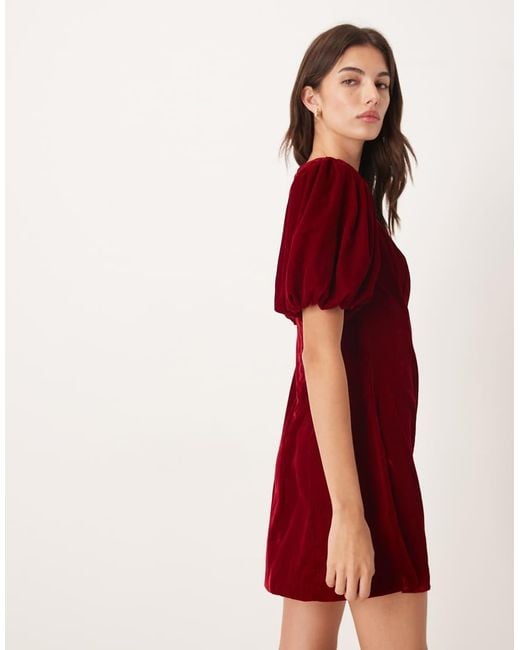 Nobody's Child Red Boston Velvet Puff Sleeve Mini Dress