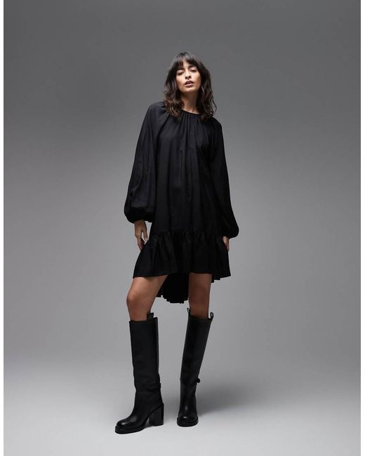 & Other Stories Black Long Sleeve Floaty Midi Dress With Ruffle Detail