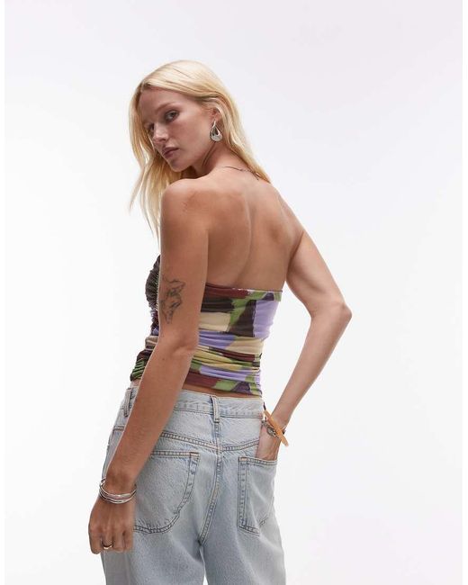 TOPSHOP Bandeau-Top Van Microvezel Met Abstracte Print in het White