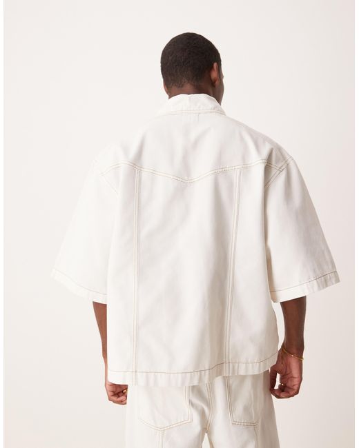 ASOS – kurzärmliges oversize-jeanshemd in Natural für Herren