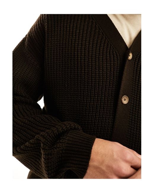 ASOS Black Oversized Fisherman Knitted Cardigan for men