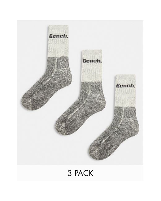 Bench White Barron 3 Pack Solid And Twisted Marl Mix Boot Socks for men