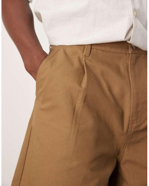 Jorts Taglio Lungo Color Cuoio A Pieghe di ASOS in Natural da Uomo