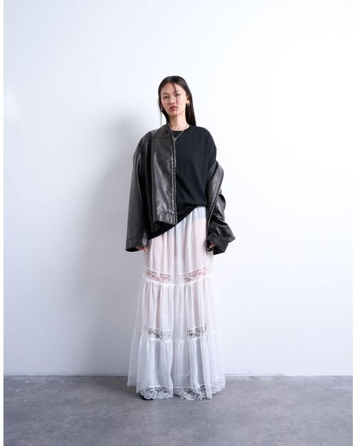 TOPSHOP White Sheer Maxi Dress With Lace Inserts