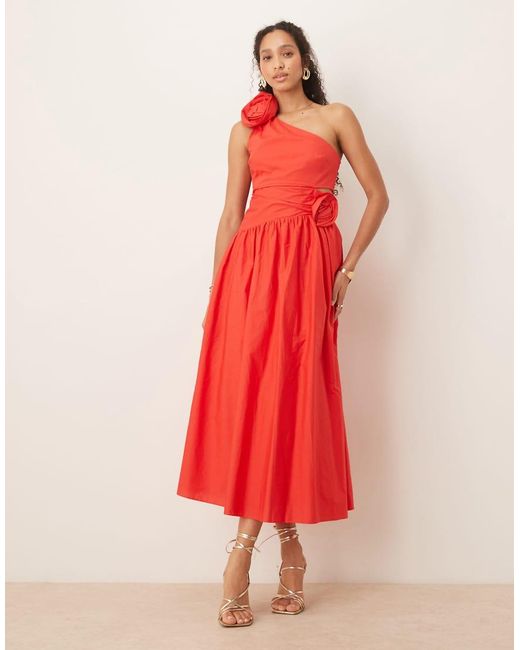 Forever New Red Cut-Out Rosette Cotton Dress