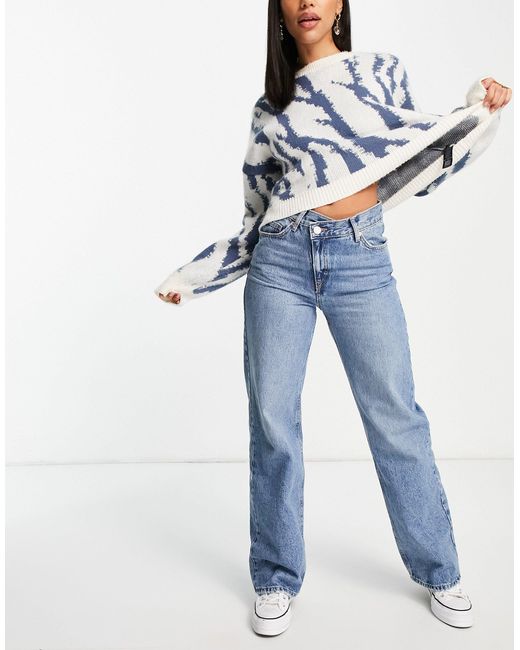 high waist blue jeans pull and bear