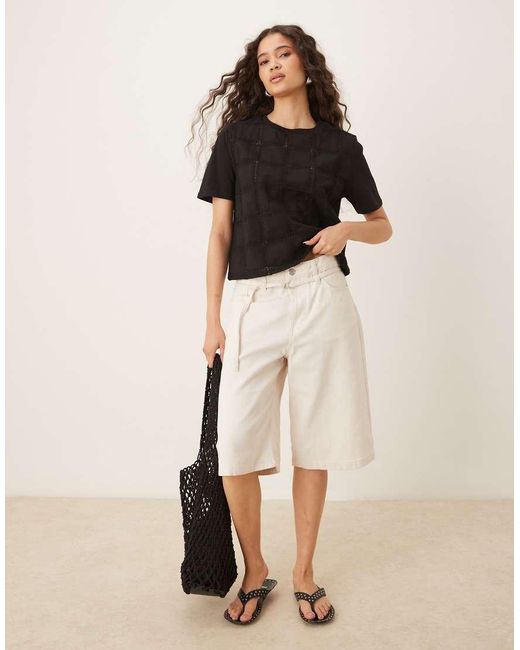 Mango Black Crochet Detail Relaxed Fit T-shirt
